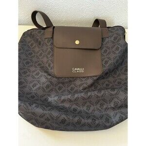 Cavalli Class Logo Print Brown Nylon Tote Bag